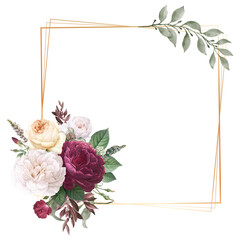Watercolor flowers frame vector for design.