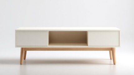 Modern media console on white background