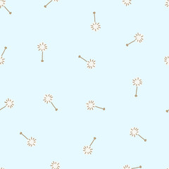 Seamless vector pattern with floating dandelion fluff, flower and leaves. Warm neutral spring floral background design for cards, fabric, wrapping, textiles, wallpaper, and stationery.