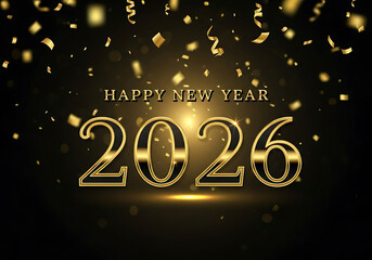 Happy new year 2026 with golden confetti, a festive and celebratory design for greeting cards and holiday events