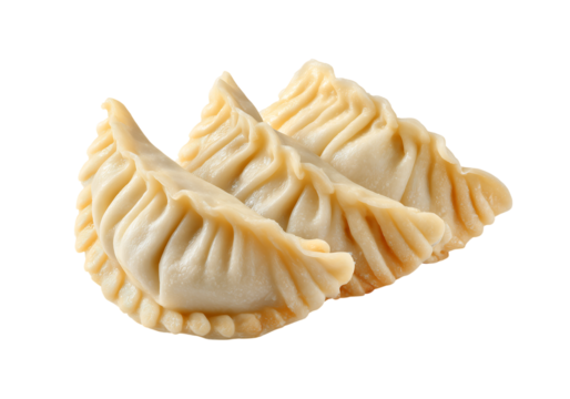 Delicious dumplings with dough edges folded in a traditional way isolated on a transparent background