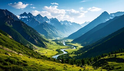 Fototapeta premium Mountain Valley River Landscape.