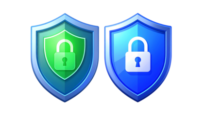 3D shield icon with padlock symbol, representing cybersecurity, isolated on transparent background.