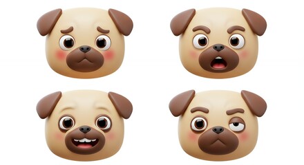 Obraz premium Four pug dog faces cartoon illustration