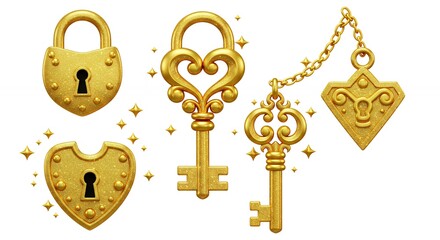 Golden keys and padlocks collection design