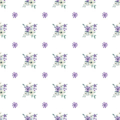 Seamless pattern with watercolor flowers, repeat floral texture, background hand drawing. Perfectly for wrapping paper, wallpaper, fabric, texture and other printing.