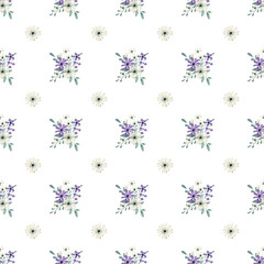 Seamless pattern with watercolor flowers, repeat floral texture, background hand drawing. Perfectly for wrapping paper, wallpaper, fabric, texture and other printing.