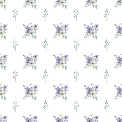 Seamless pattern with watercolor flowers, repeat floral texture, background hand drawing. Perfectly for wrapping paper, wallpaper, fabric, texture and other printing.