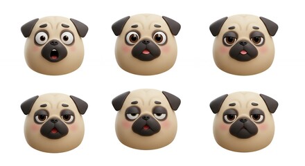 Obraz premium Pug dog faces cartoon illustration collection