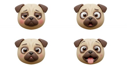 Obraz premium Pug dog faces expressions illustrations