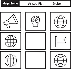 Fototapeta premium Protest Symbols Megaphone, Fist, Globe