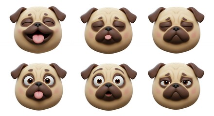 Obraz premium Pug dog faces illustrations