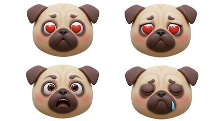 Obraz premium Pug dog faces showing emotions