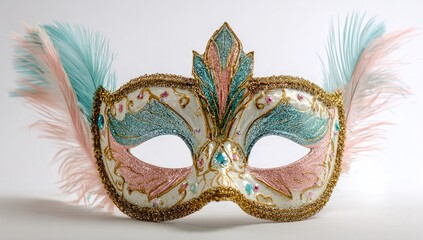 Ornate Venetian mask with pastel feathers