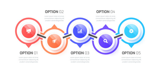 Infographic Design Presentation Business Template Icons and 5 Options or Steps. Suitable for Process Diagram, Presentation