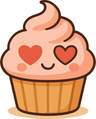 Adorable Cupcake with Heart Eyes and Blush