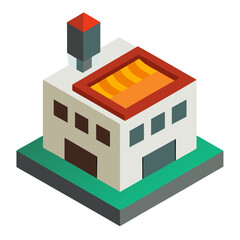 Fototapeta premium Isometric factory building with chimney and skylight