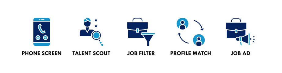 Fototapeta premium Recruitment banner web icon illustration concept with icon of phone screen, talent scout, job filter, profile match, and job ad
