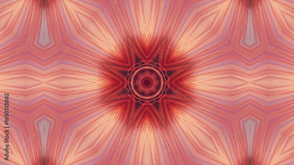 Poster mesmerizing orange kaleidoscope animation with a starburst central effect, perfect for dynamic backg