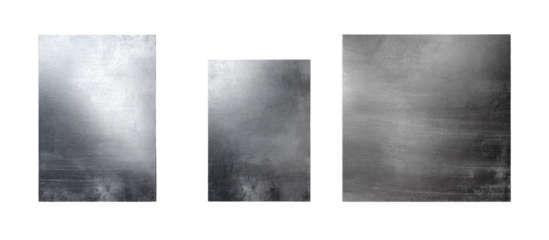 Three grayscale images, framed and hazy
