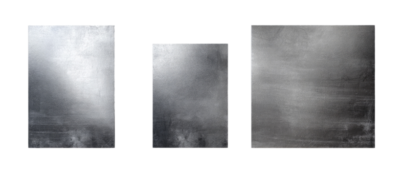 Three grayscale images, framed and hazy