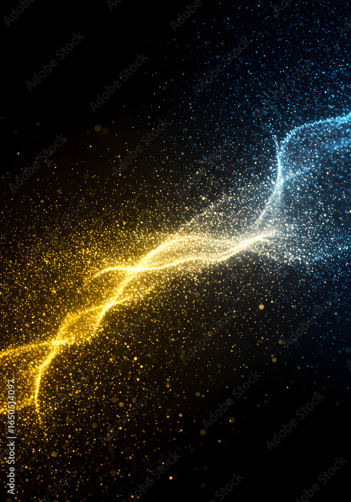 Aufkleber golden and azure shimmering particles create a captivating light phenomenon against a dark expansive