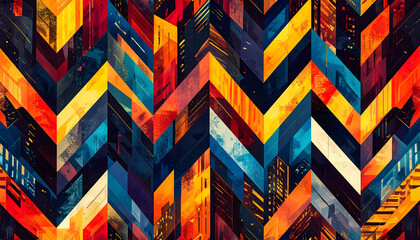 Abstract Chevron Pattern With Dynamic Colorful Geometric Design Showing Varied Shapes And Lines