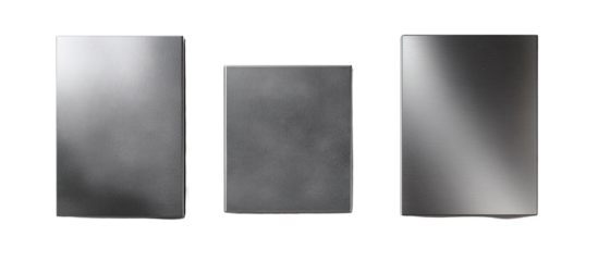 Three rectangular, matte gray, metallic panels