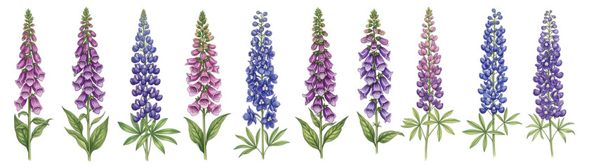 Obraz premium Colorful lupine flowers in vibrant shades of purple and pink, creating a beautiful floral array.