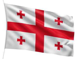 A realistic 3D render of the Georgian flag with its five red crosses on transparent background