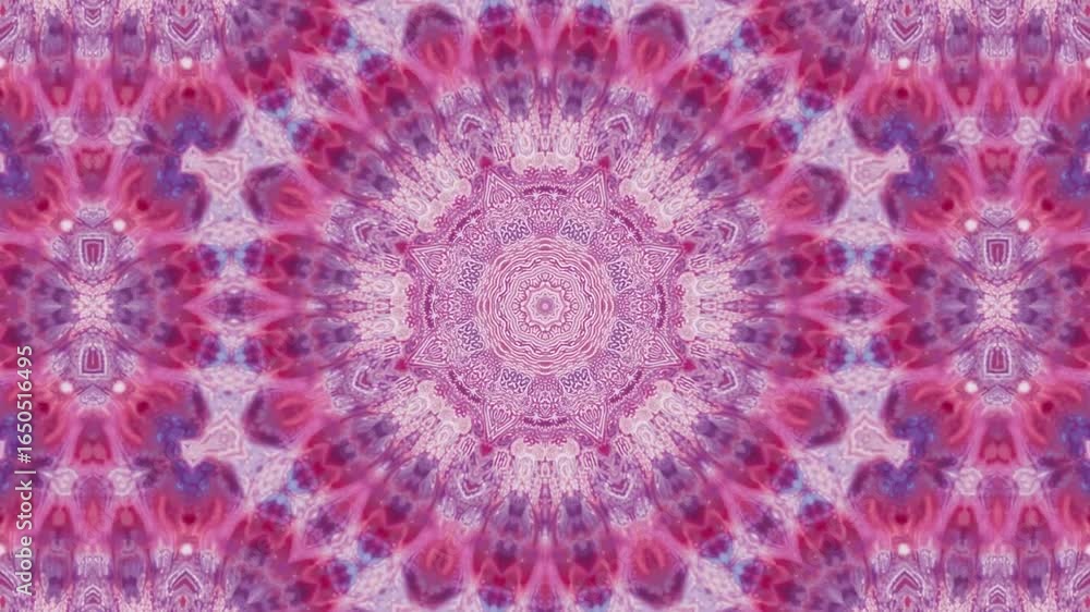 Poster mesmerizing kaleidoscope effect with vibrant pink and purple hues creating a dynamic, evolving visua
