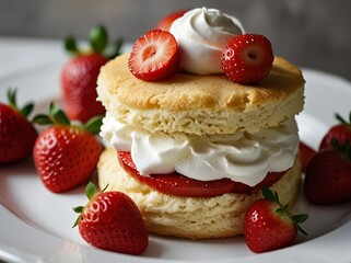 Delicious strawberry shortcake dessert with fresh strawberries and whipped cream
