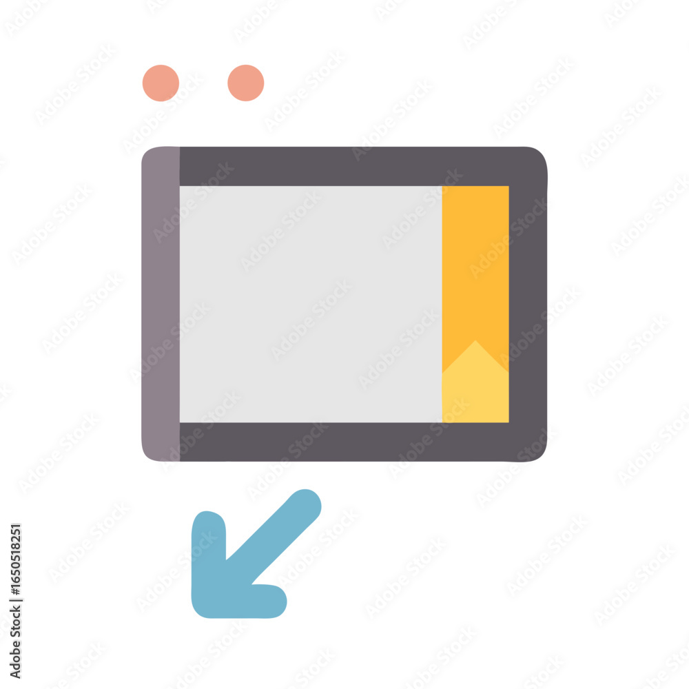 Fototapete vector art of flat design icon of a computer screen with a yellow tab and a blue arrow pointing to i