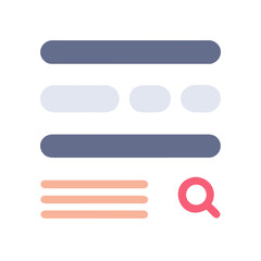 Obraz premium Vector art of abstract flat design of a document layout with list items, navigation elements, and a search icon, isolated on white background