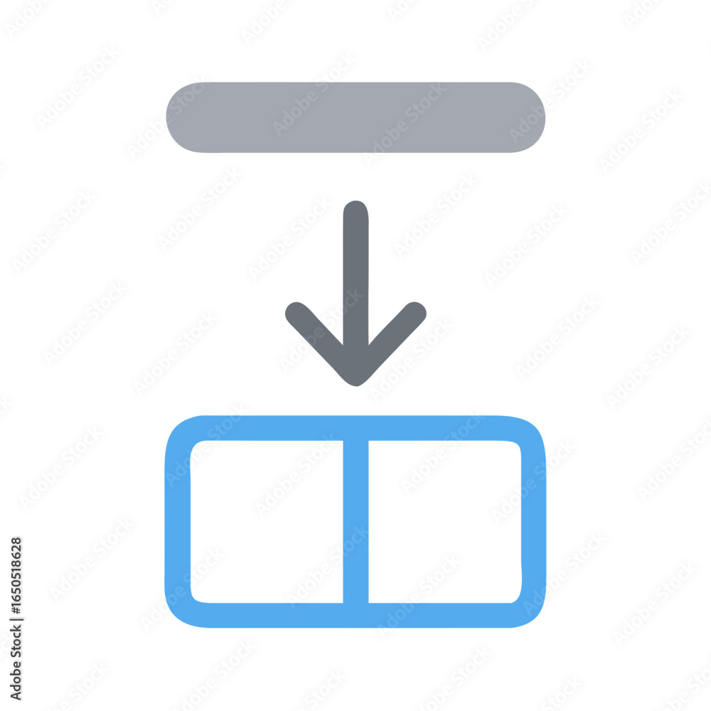 Poster vector art of gray arrow pointing down from a gray rounded rectangle to two blue rounded rectangles,