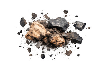 Flying debris of stones and soil captured in motion