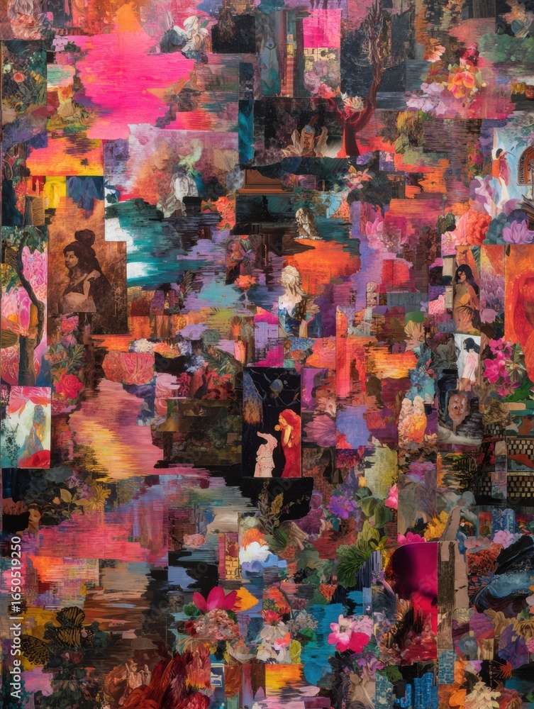 Poster colorful collage of abstract art blending various styles and themes in a vibrant display that captiv