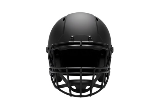 Black American Football Helmet Front View Isolated on Black Background isolated on transparent background