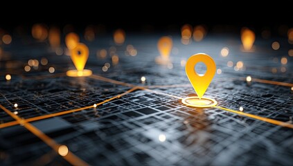 Urban map with glowing orange location markers