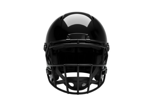 Professional Black Football Helmet Front View Studio Shot isolated on transparent background