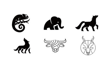 Set of Black and White Animal Vector Icons