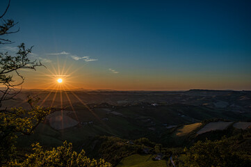 Marche, spectacular view and sunset on the Marche hills from the Ripatransone viewpoint.