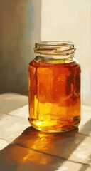 Honey jar, sunlight, still life