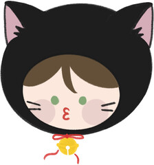 Halloween black cat character illustration pack with different emotions :  upset, zone out, excited, happy. Great for cards, posters, and sticker packs.