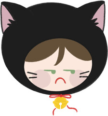 Halloween black cat character illustration pack with different emotions :  upset, zone out, excited, happy. Great for cards, posters, and sticker packs.