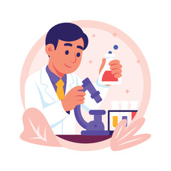 Scientist conducting experiment in a laborator, ready to use flat illustration