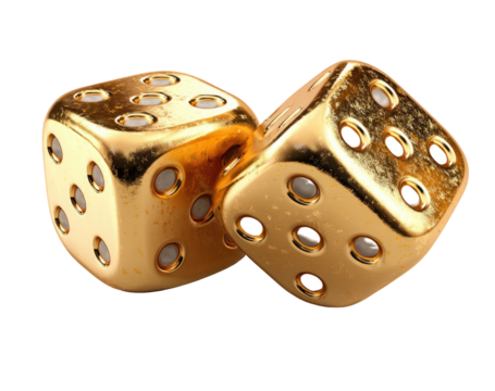 Two golden dice, slightly angled, with white pips.  A rich, luxurious look