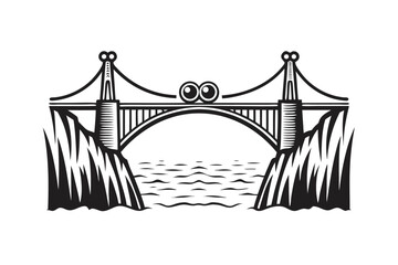 Fototapeta premium Isolated Suspension Bridge On Cliff, Stylish Icon on White Background