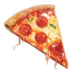slice of pepperoni pizza clipart fast food element watercolor style isolated on white background