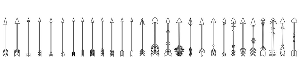 Arrow vector icon set. Archery illustration sign collection. Archer symbol. Bow and arrows logo. Arrow for bow.